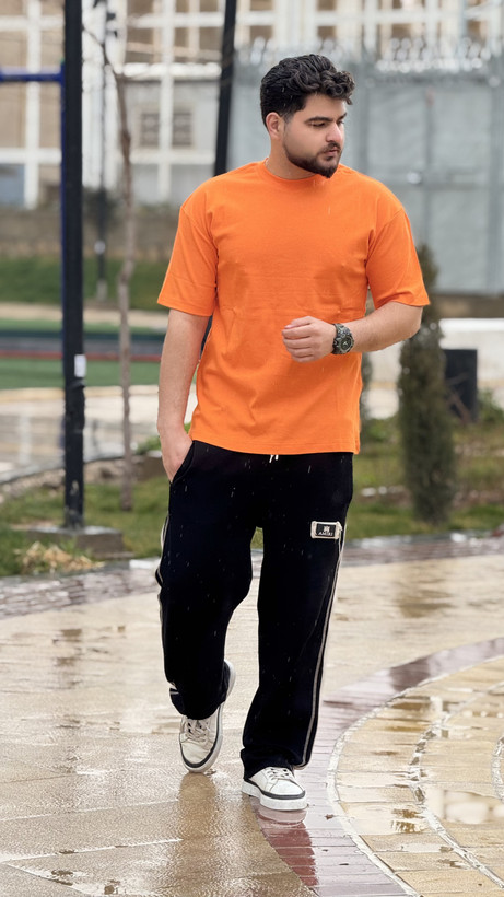 تیشرت پارچه ماکان ساده رنگ نارنجی