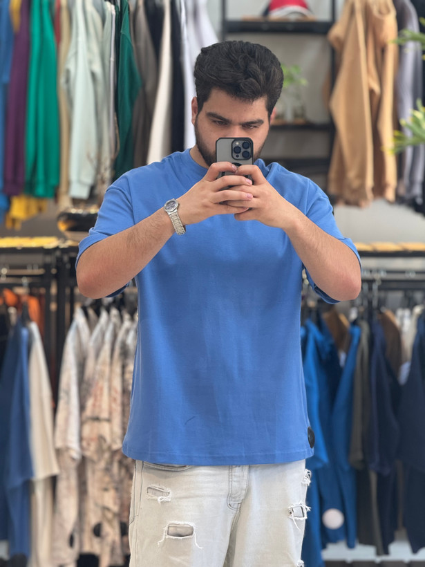 تیشرت پارچه ماکان ساده رنگ آبی