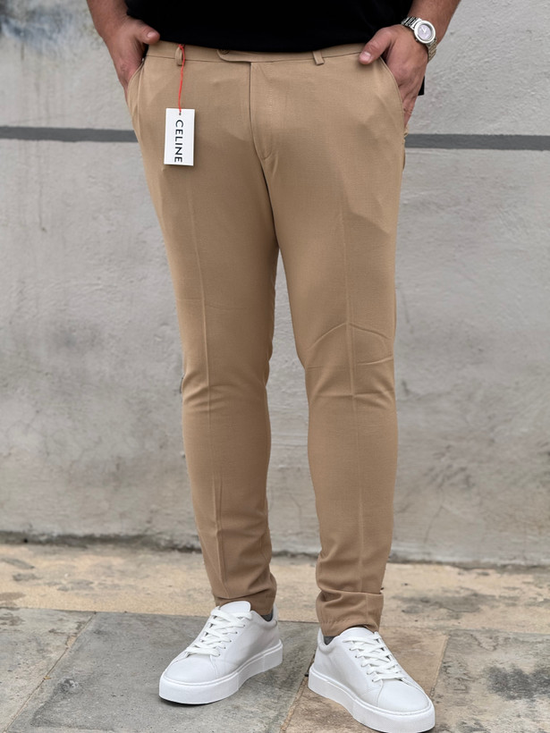 شلوار پارچه ای بزیاق رنگ کرمی