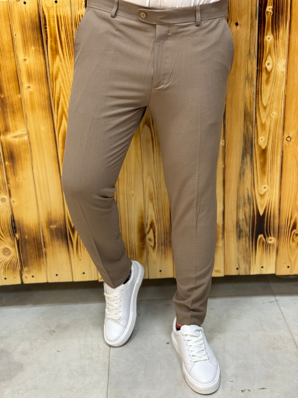 شلوار پارچه ای بزیاق رنگ کرم تیره