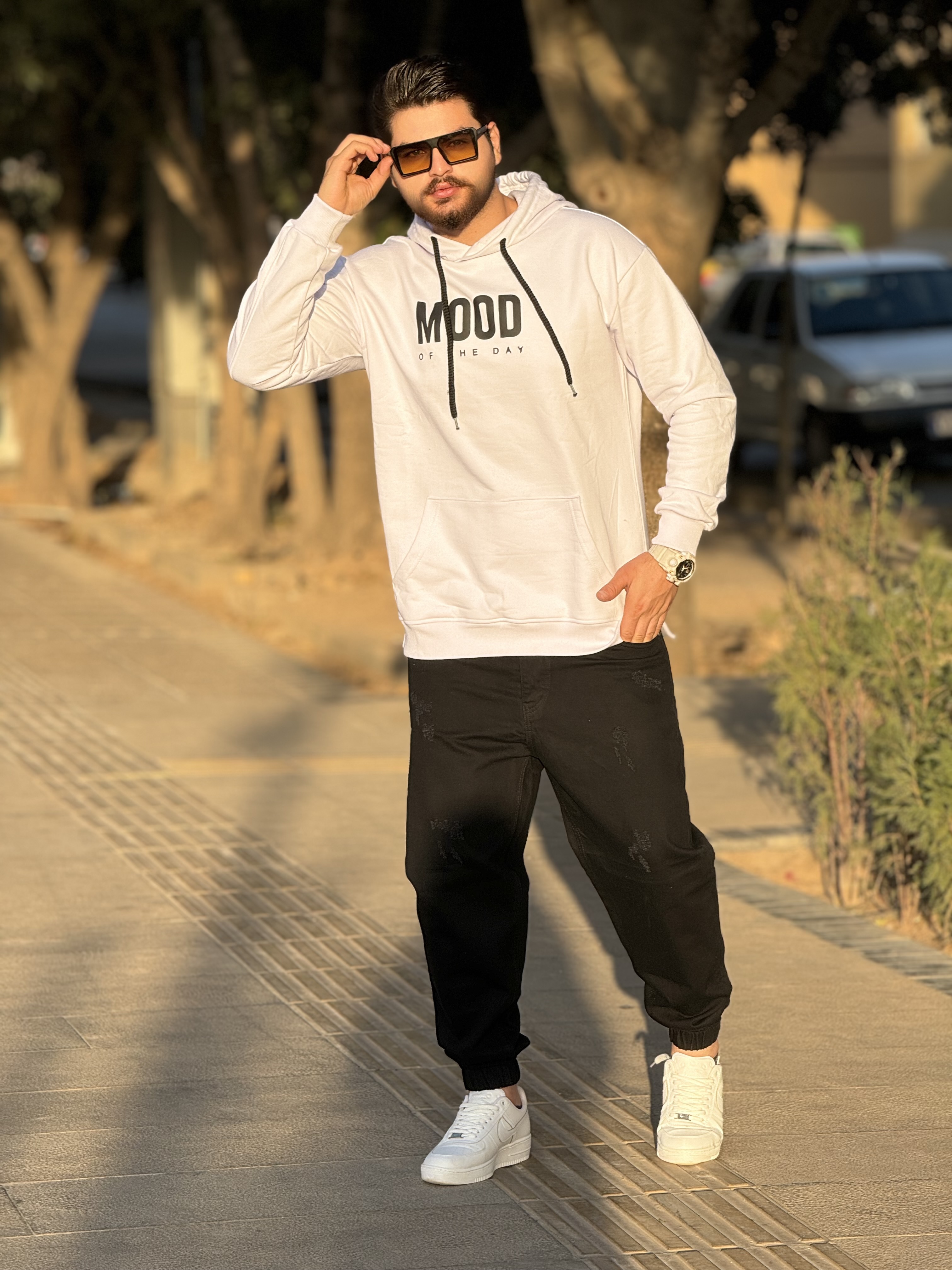 هودی سه نخ ترک طرح mood رنگ سفید