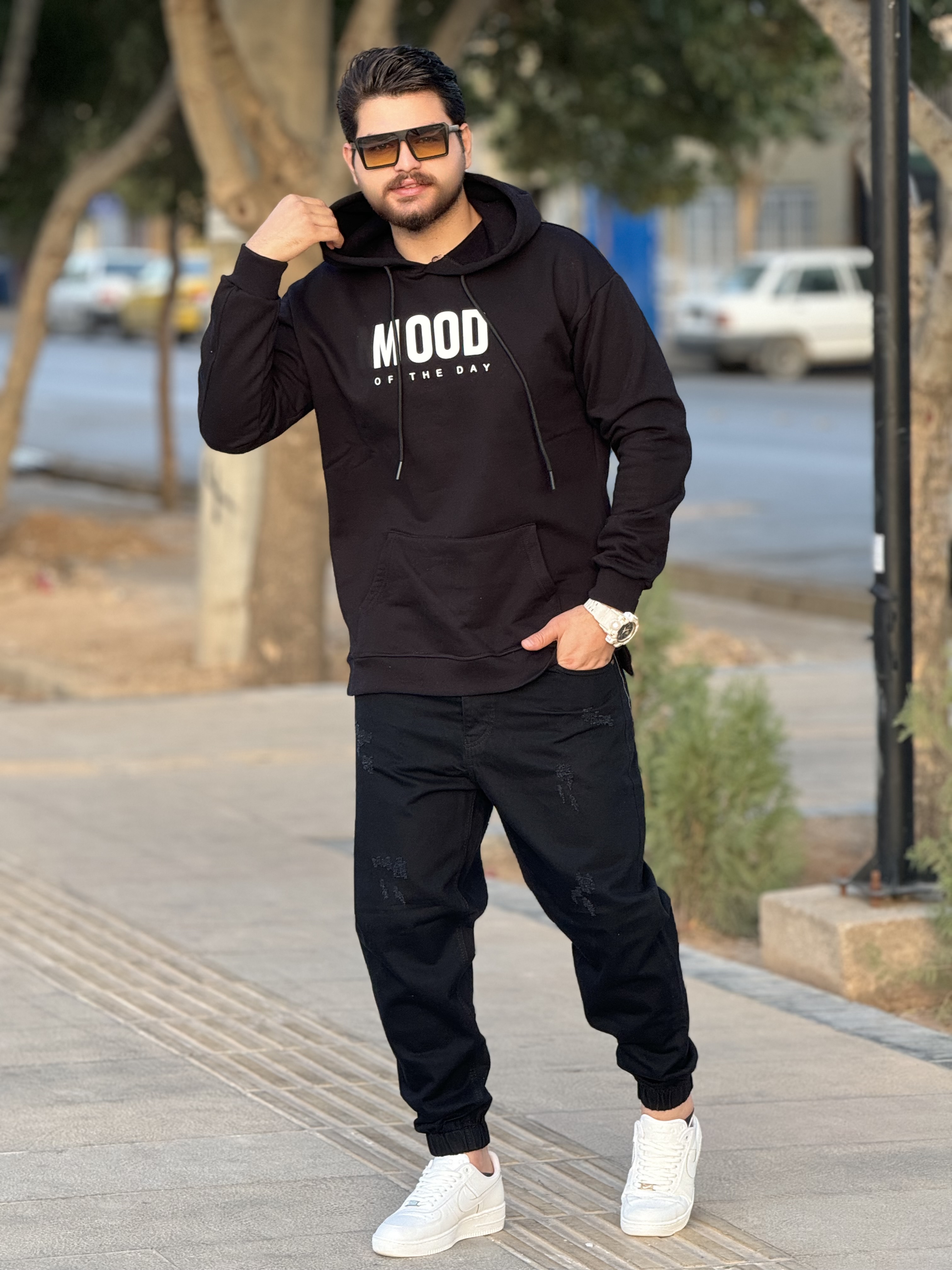 هودی سه نخ ترک طرحmoodرنگ مشکی