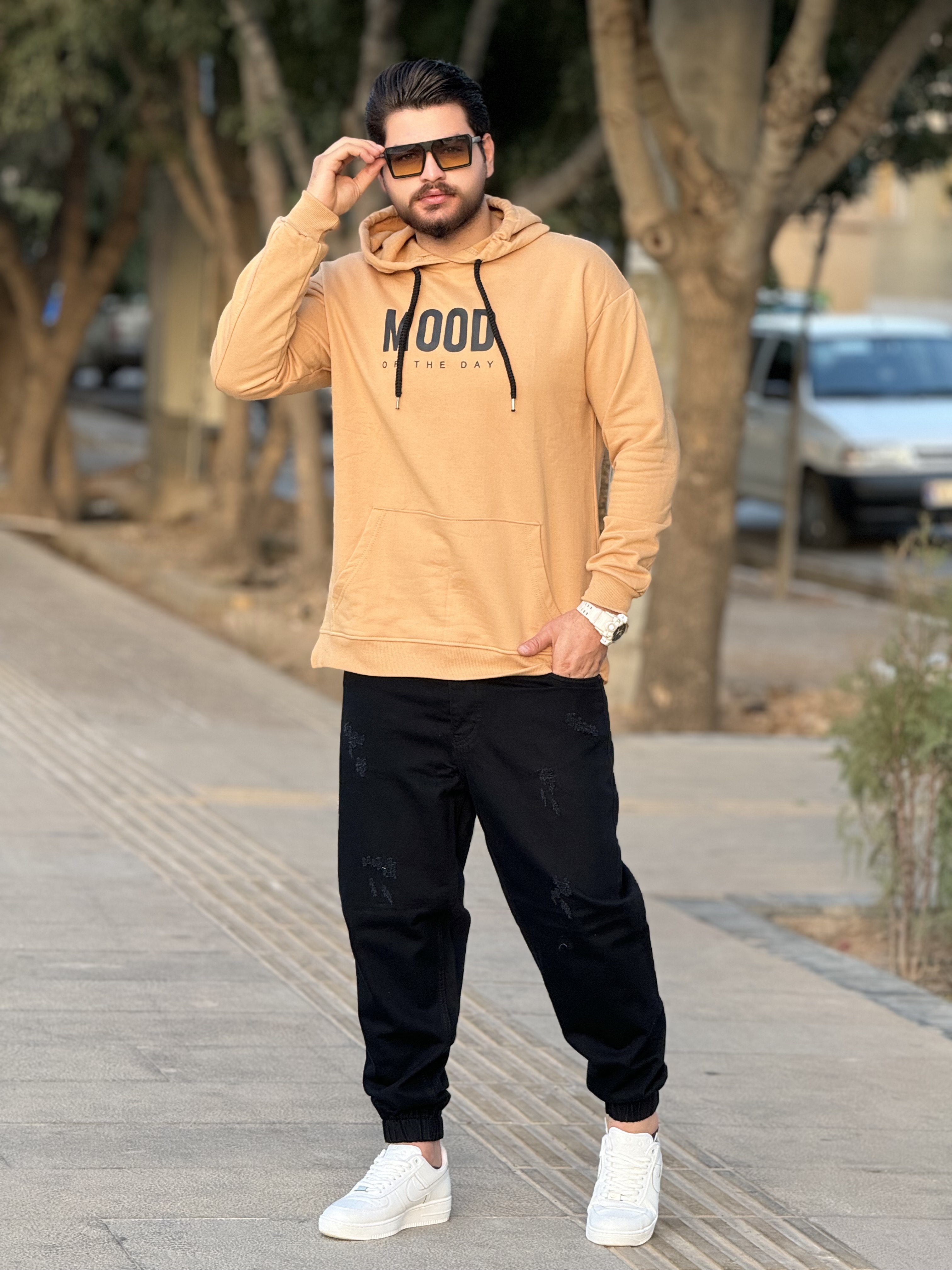 هودی سه نخ ترک طرحmood رنگ کرمی