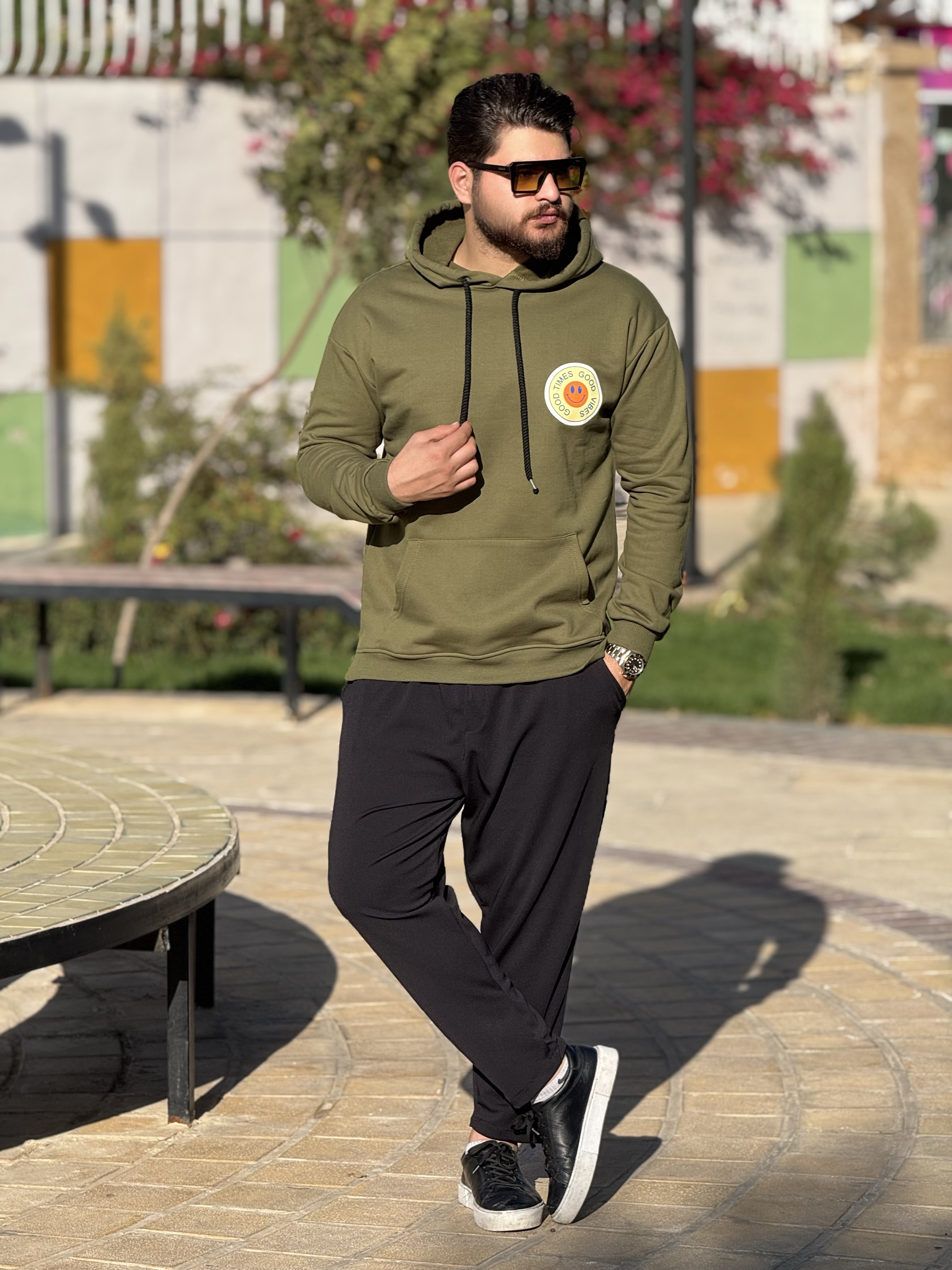 هودی سه نخ ترک طرح استیکر رنگ سبز