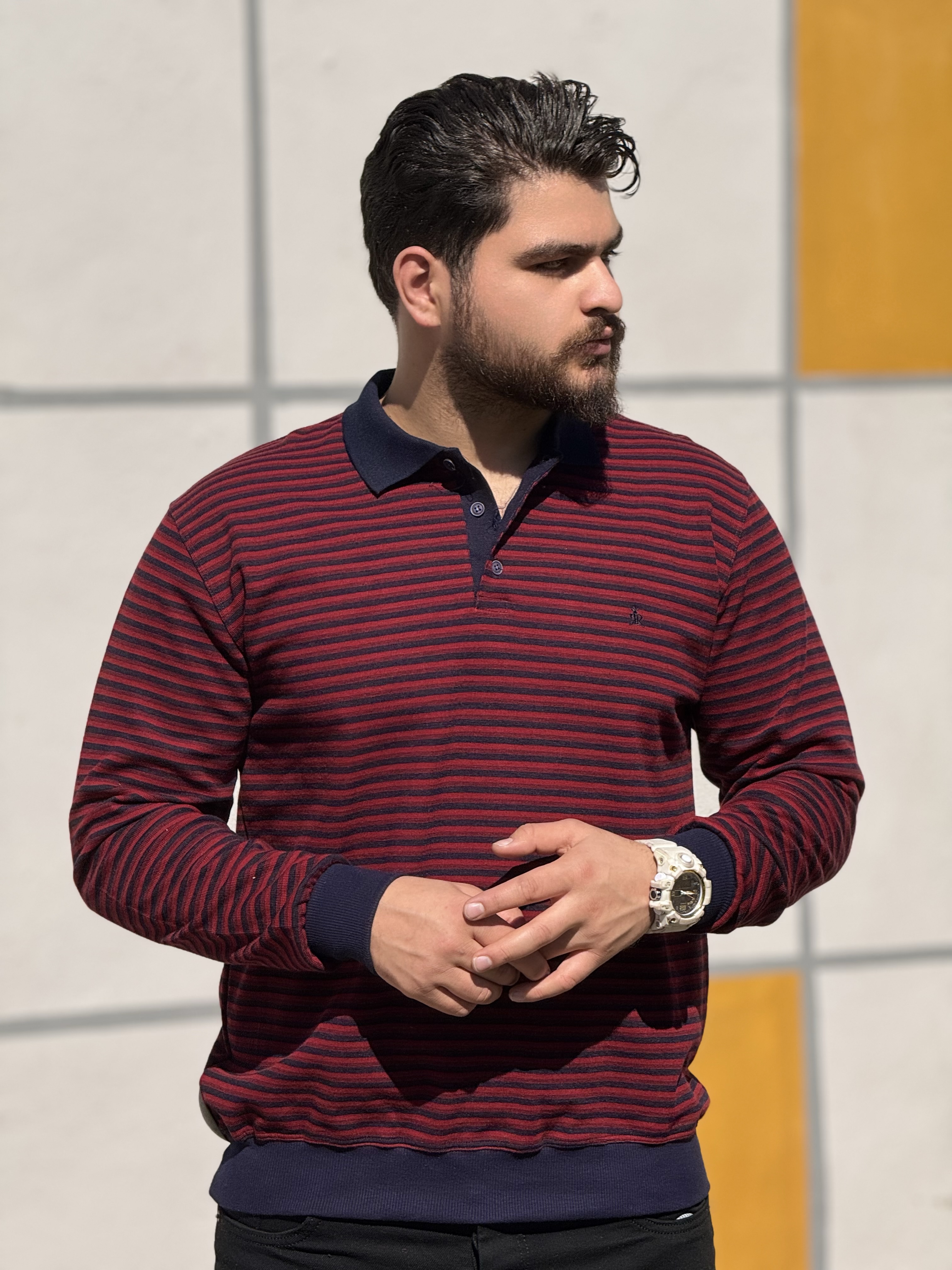 دورس رینگی یقه دار پارچه تمام ترک رنگ قرمز