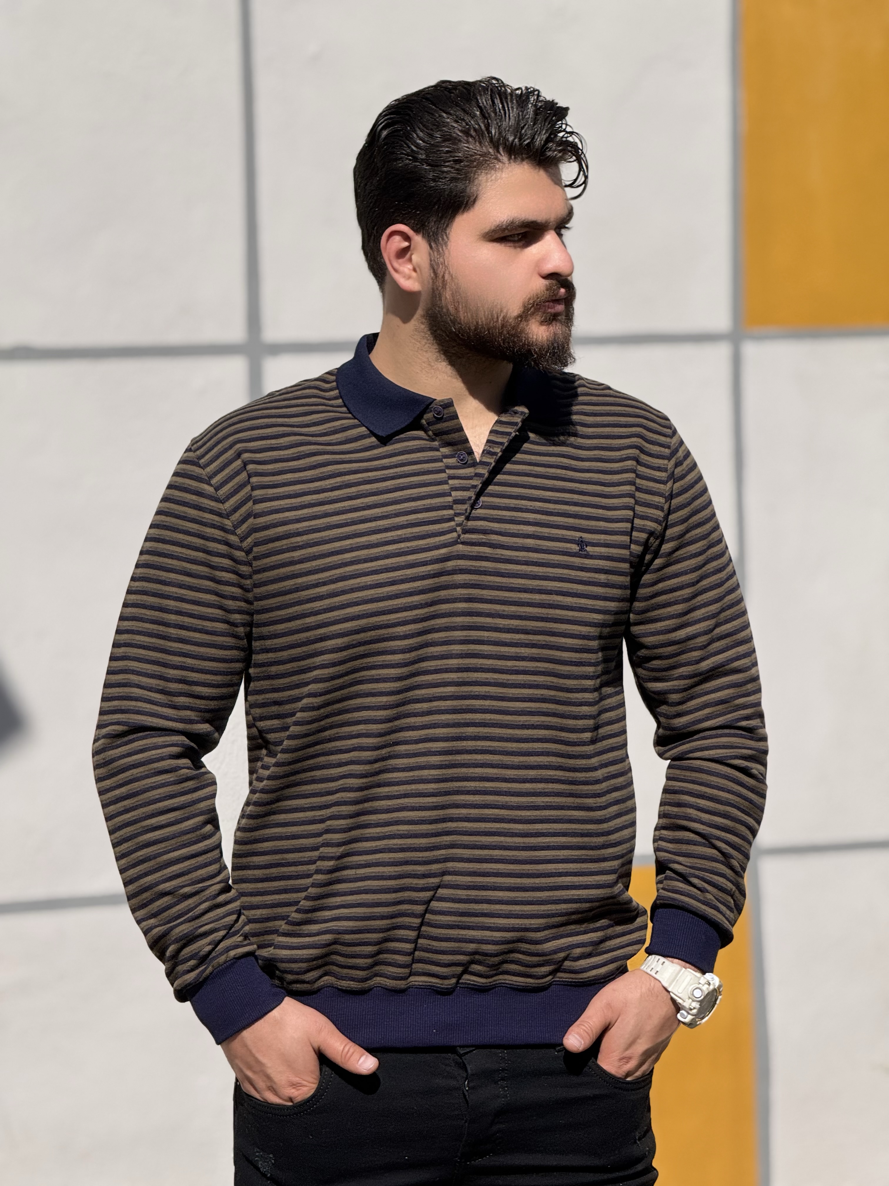 دورس رینگی یقه دار پارچه تمام ترک رنگ سبز زیتونی