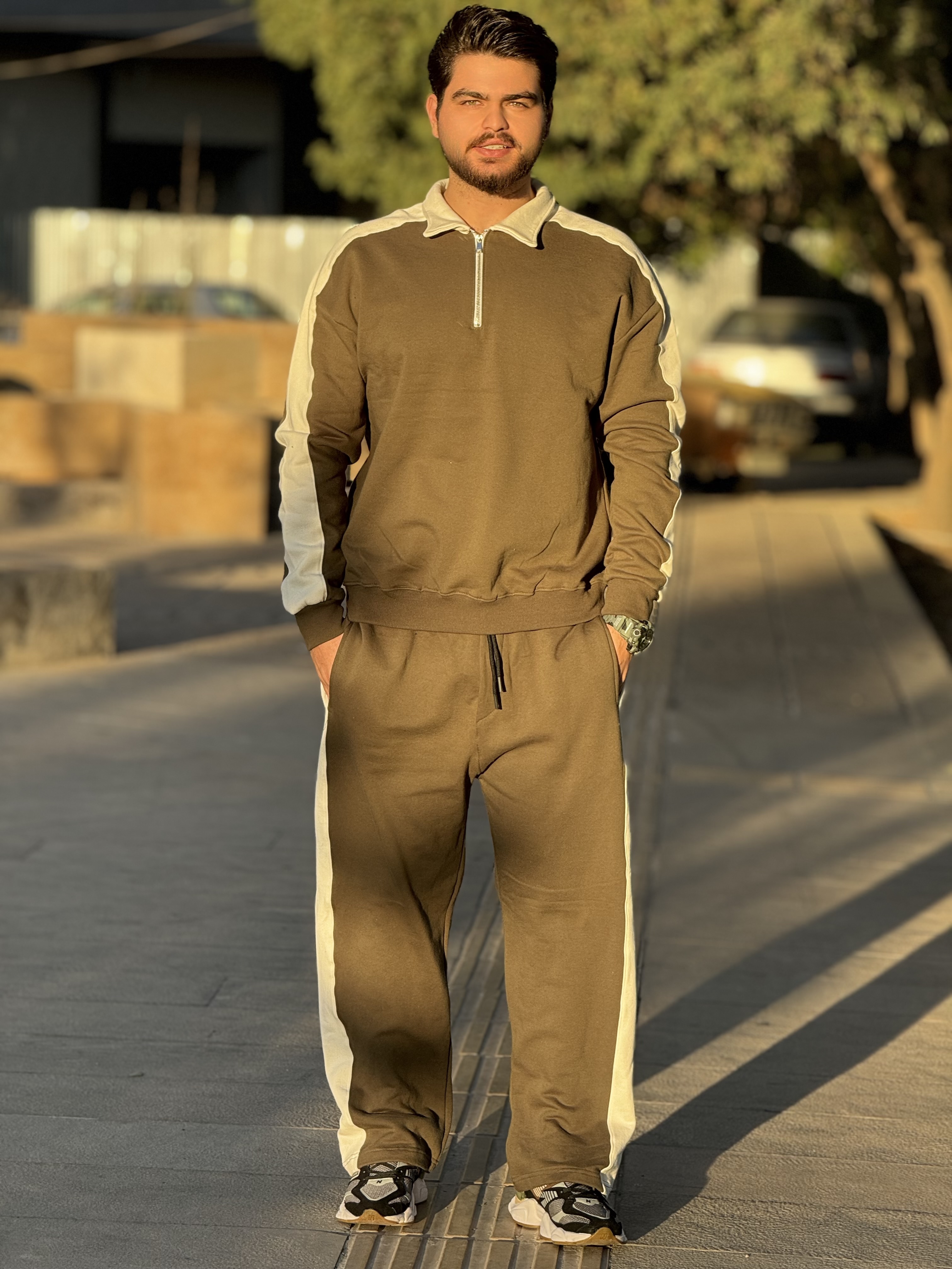 ست نیم زیپ پارچه دورس سه نخ رنگ سبز یشمی