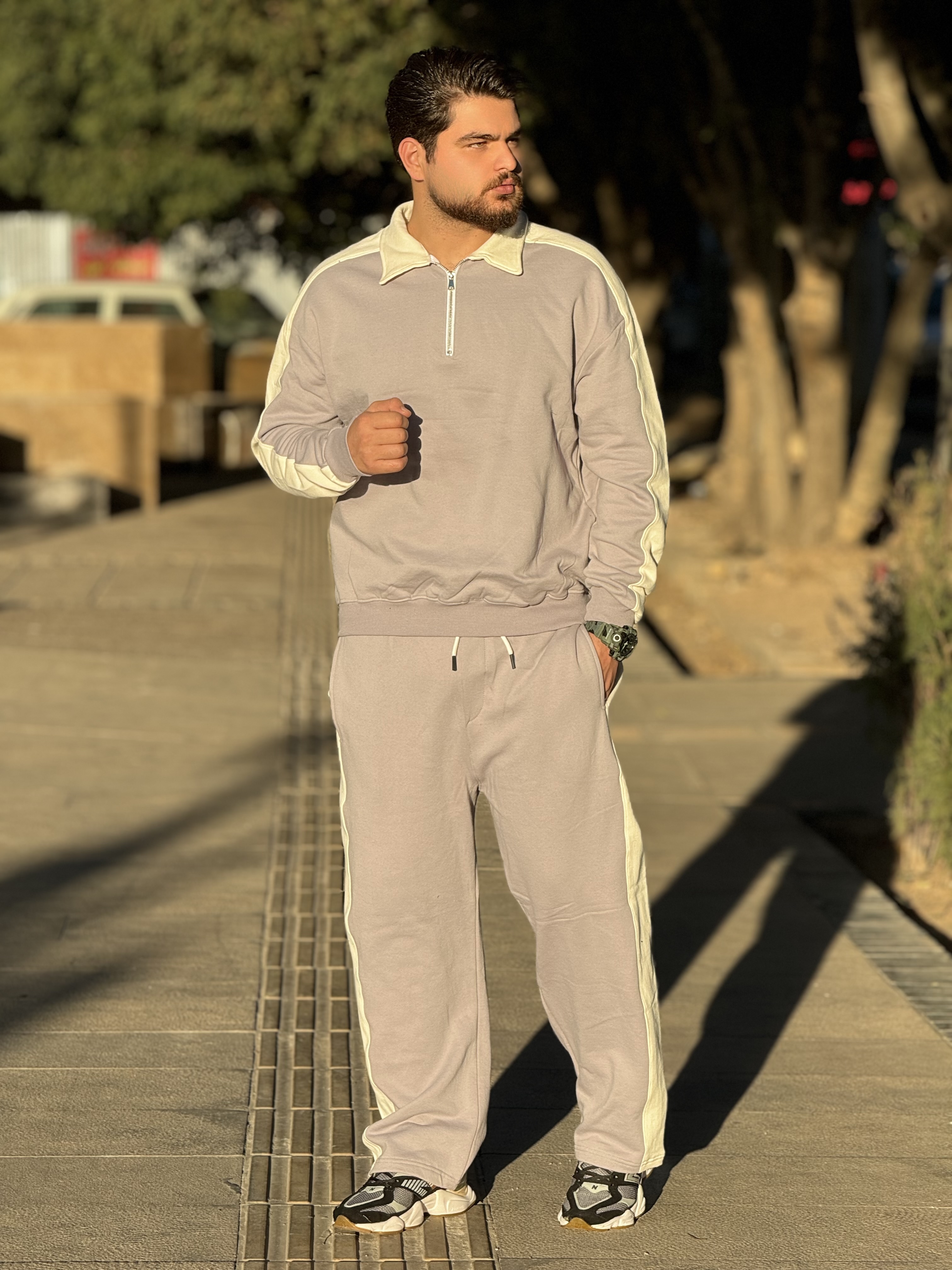 ست نیم زیپ پارچه‌ دورس سه نخ رنگ طوسی