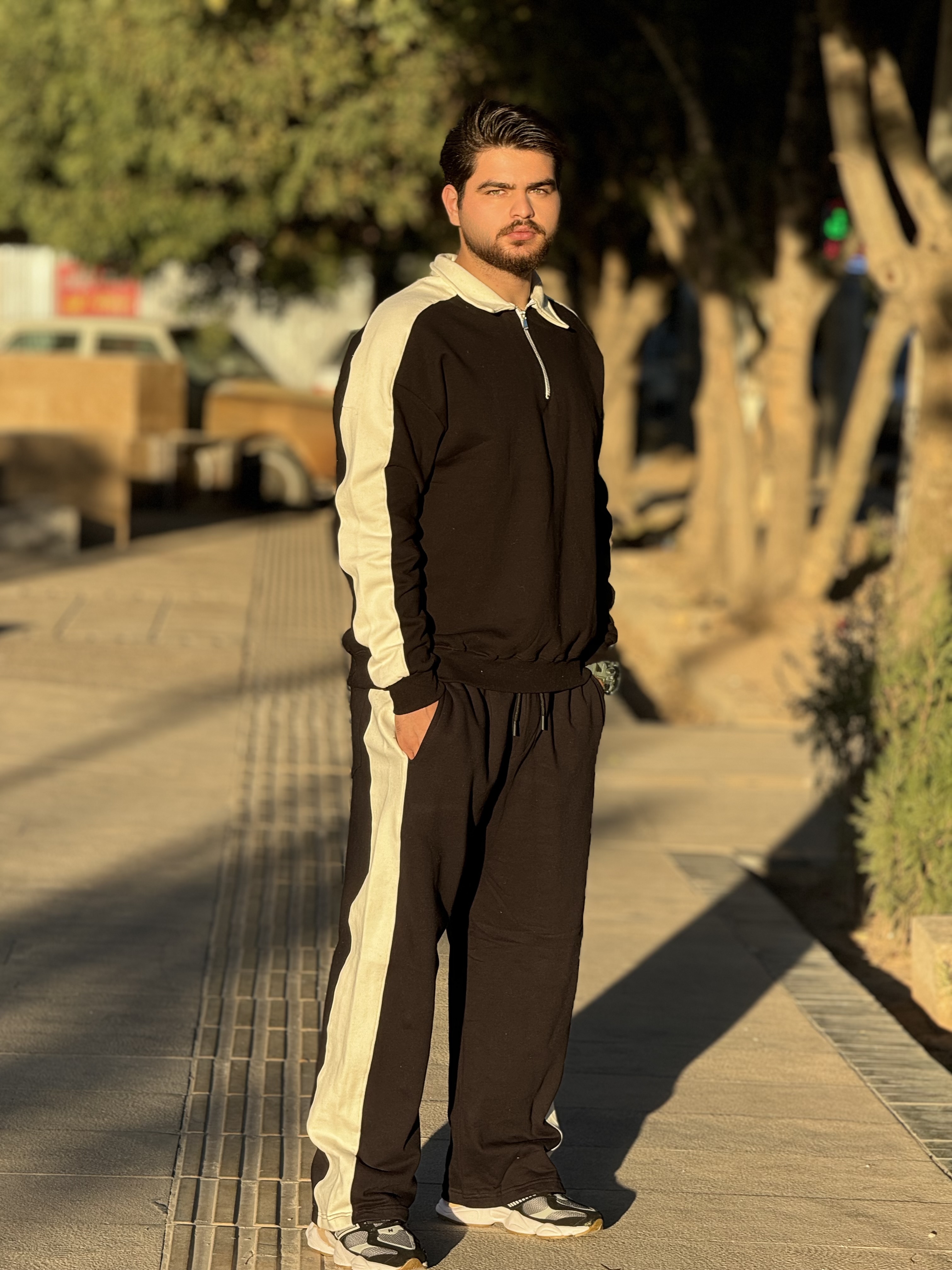 ست نیم زیپ پارچه سه نخ رنگ مشکی-سفید