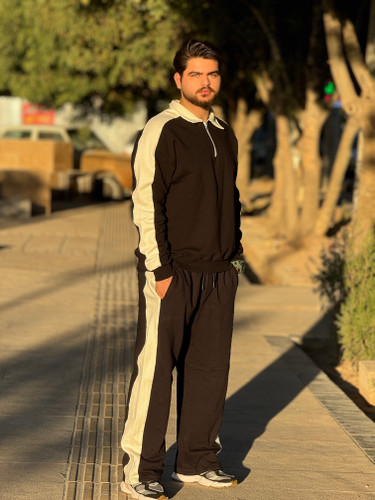 ست نیم زیپ پارچه سه نخ رنگ مشکی-سفید
