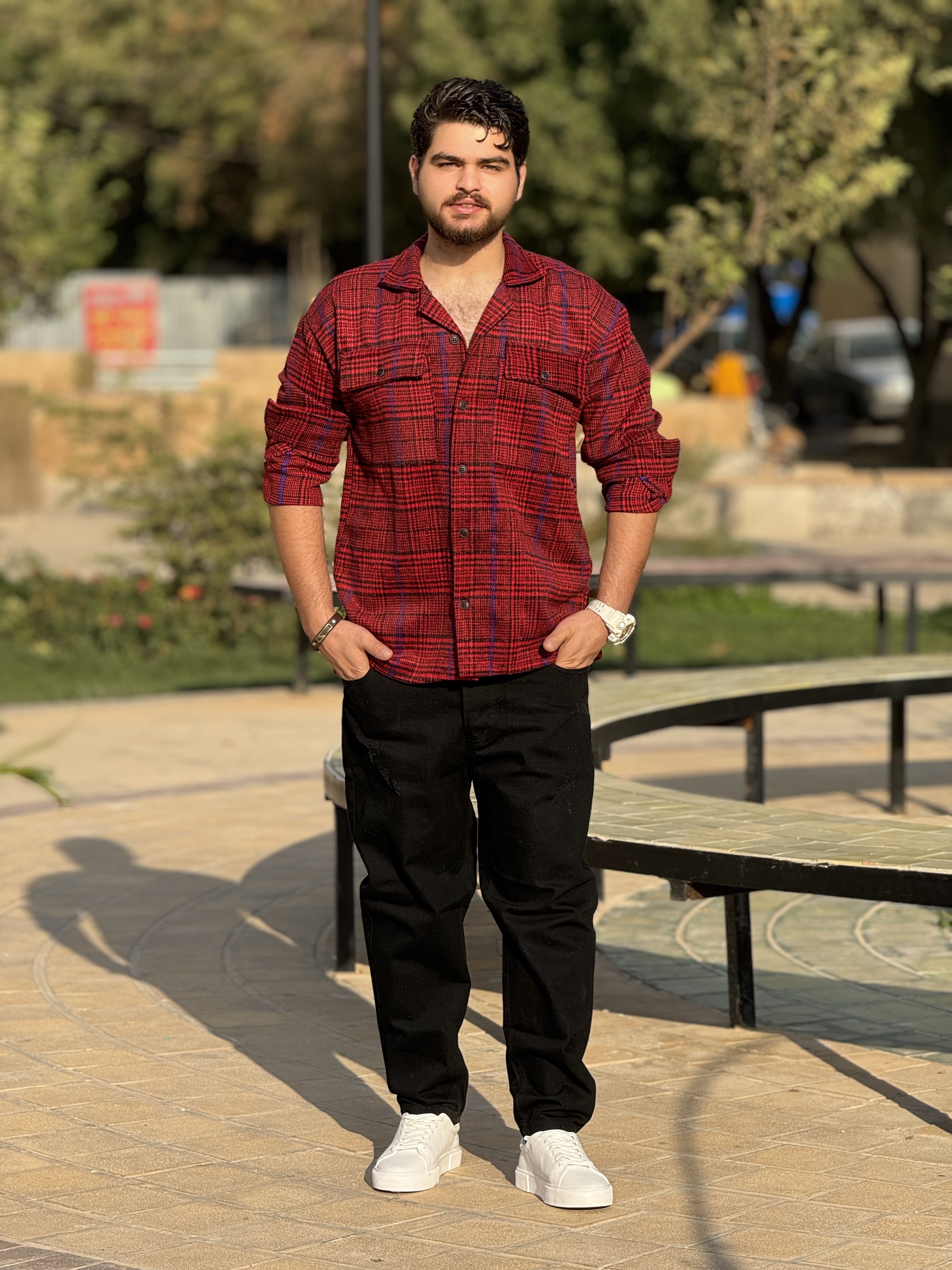 پیراهن پشمی پارچه سنگین رنگ قرمز