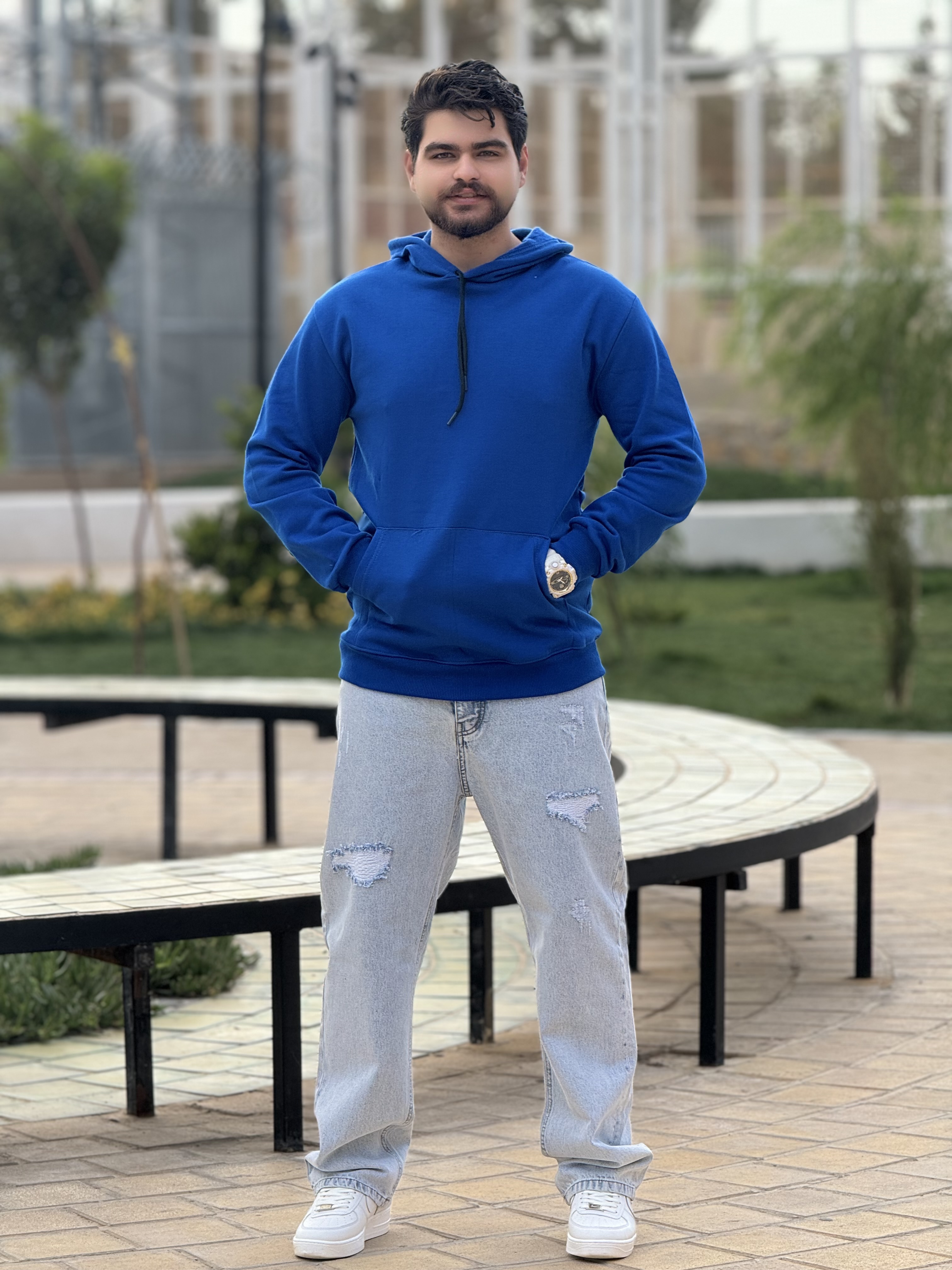 هودی سه‌ نخ بیسیک رنگ آبی شالی