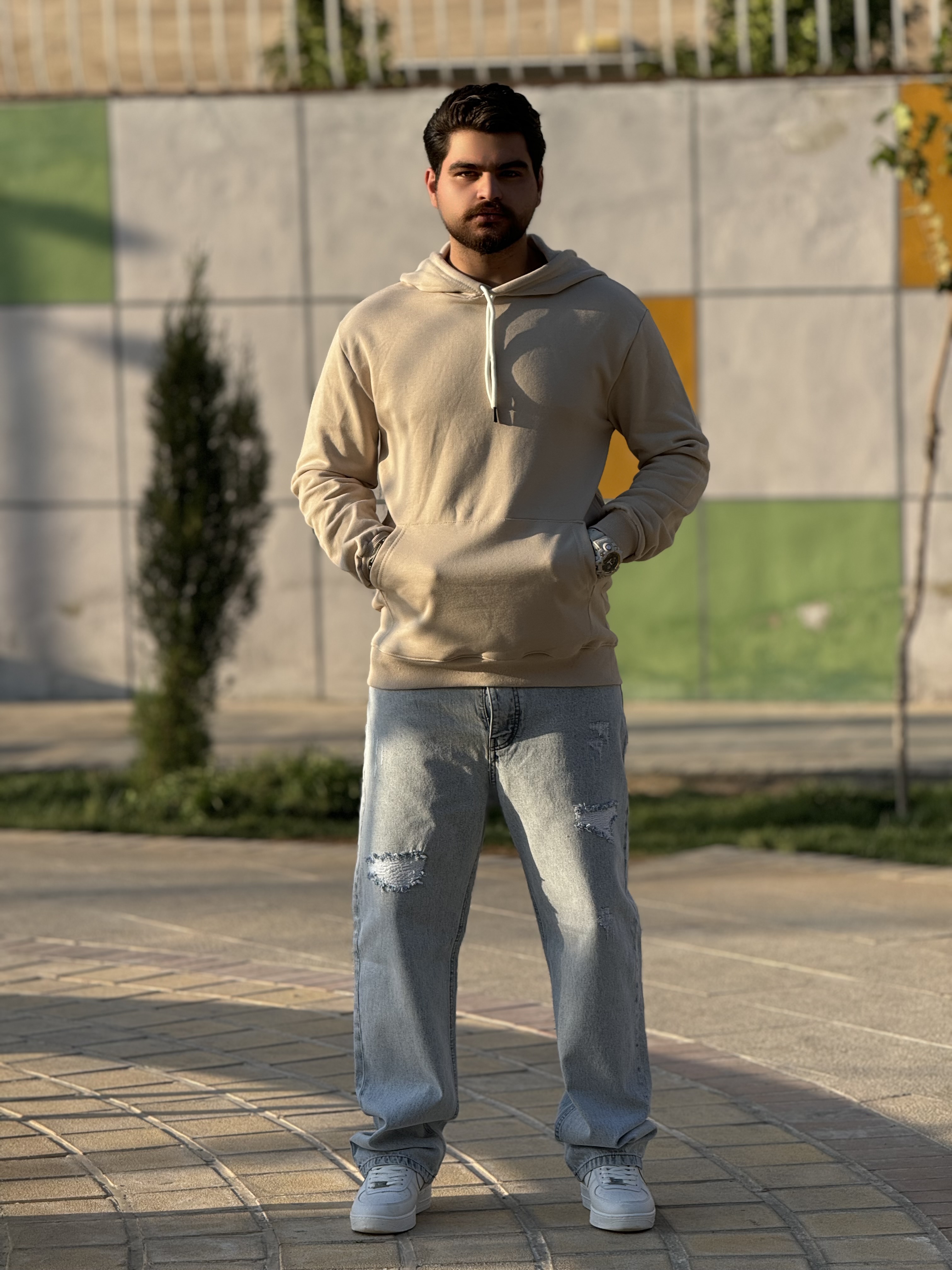 هودی سه نخ بیسیک رنگ کرمی